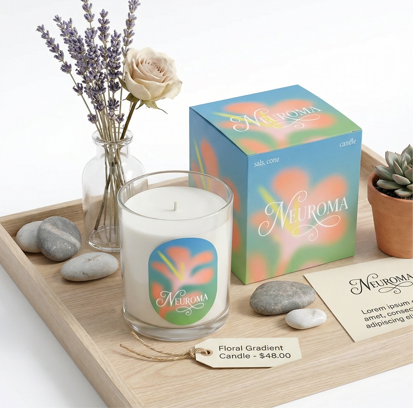 Neuroma Floral Gradient candle packaging scene